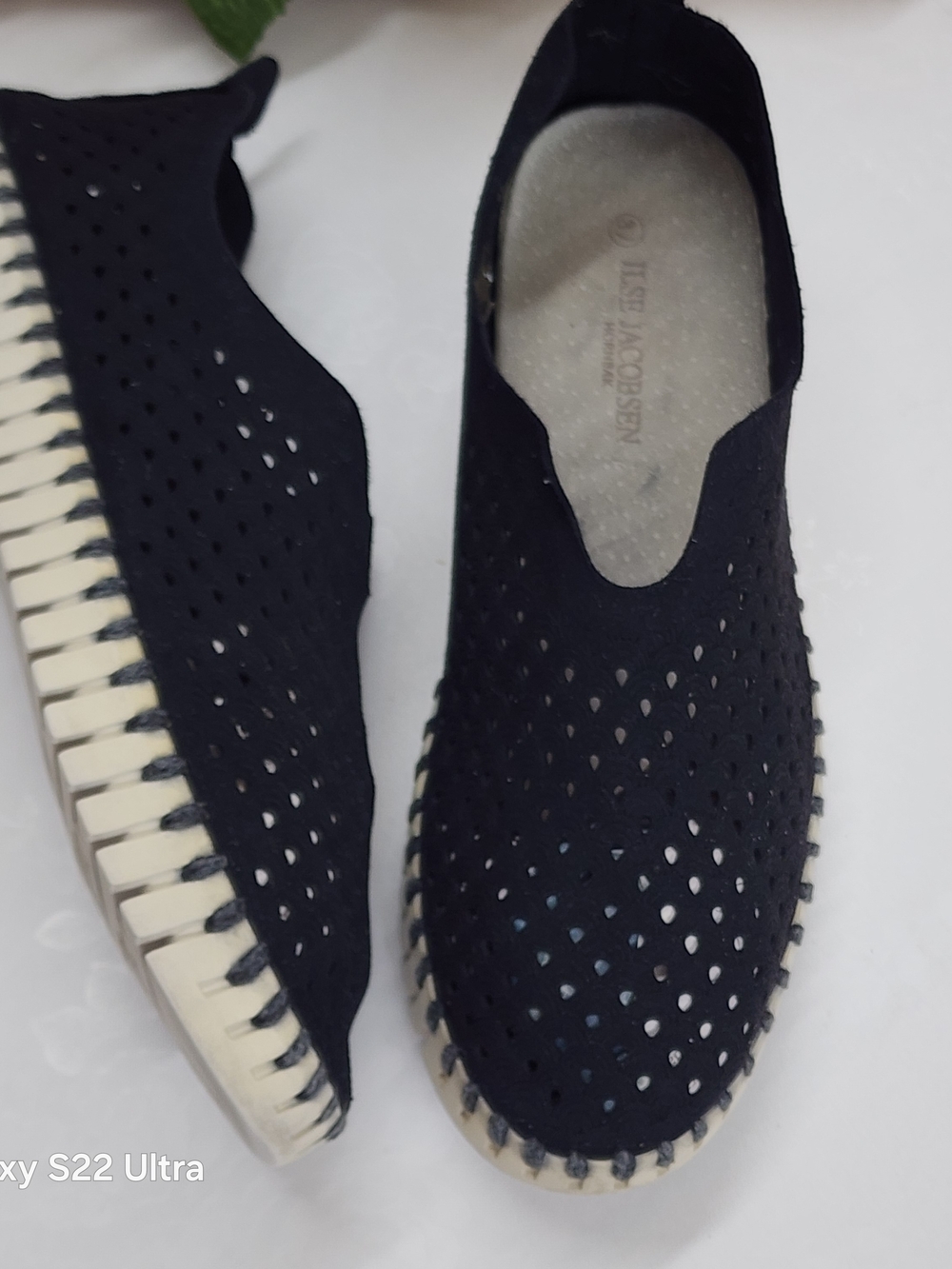 Ilse Jacobsen Black Perforated Slip-On Mule with Cream Sole